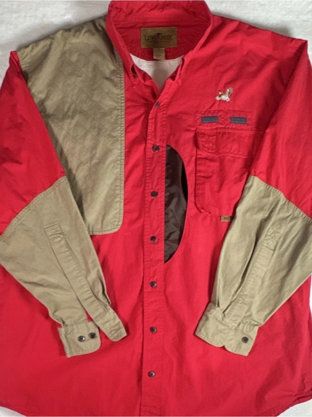 Lewis Creek Men’s XXL Fishing Shirt Red Khaki Vented Long Sleeve Button Up
